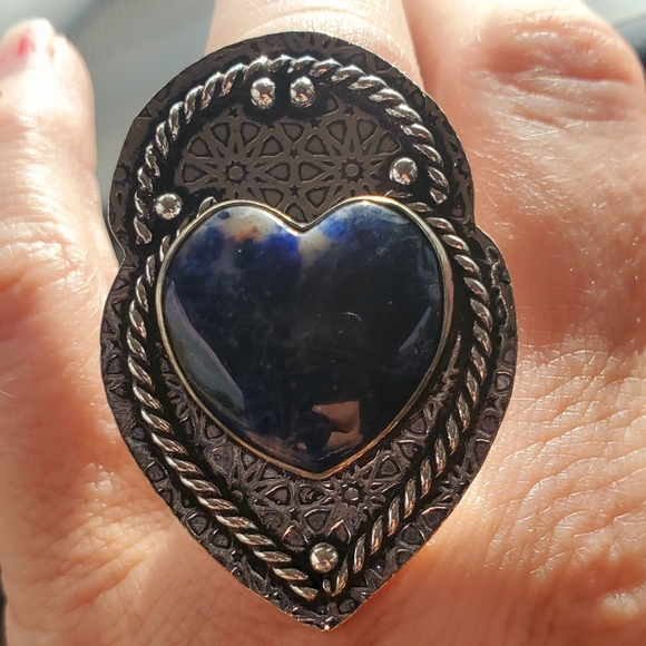 New Heart Shaped Sodalite 925 Silver Statement Ring. - Picture 2 of 16